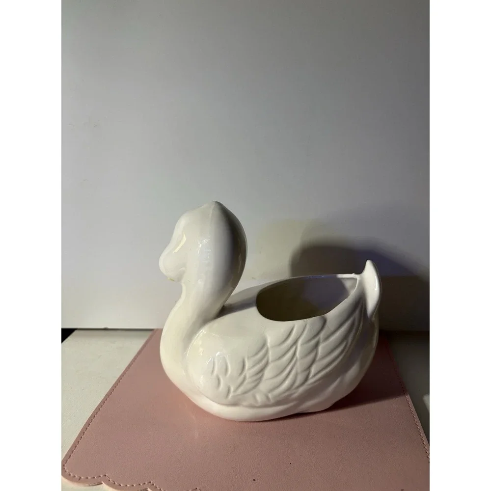 Vintage White Ceramic Duck Planter with Yellow Beak‎